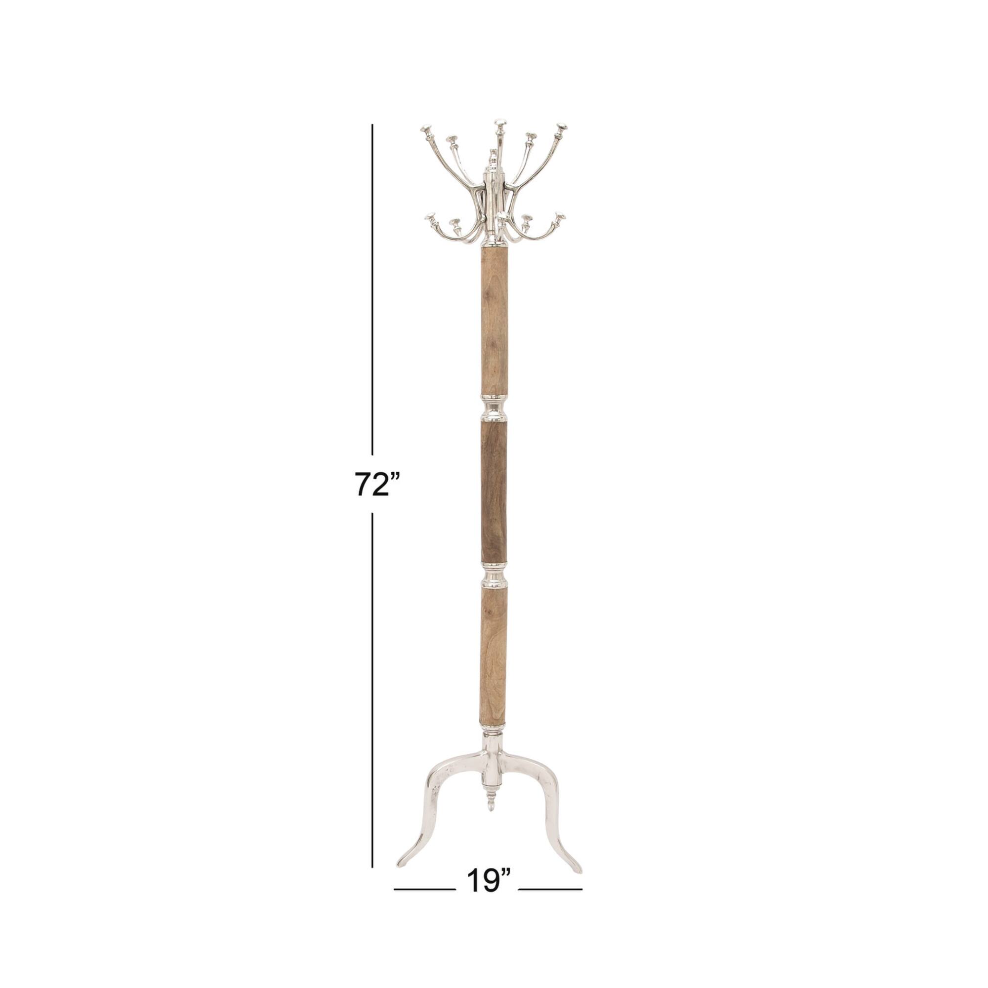 Silver Mango Wood Traditional Coat Rack, 72" x 19" x 19"